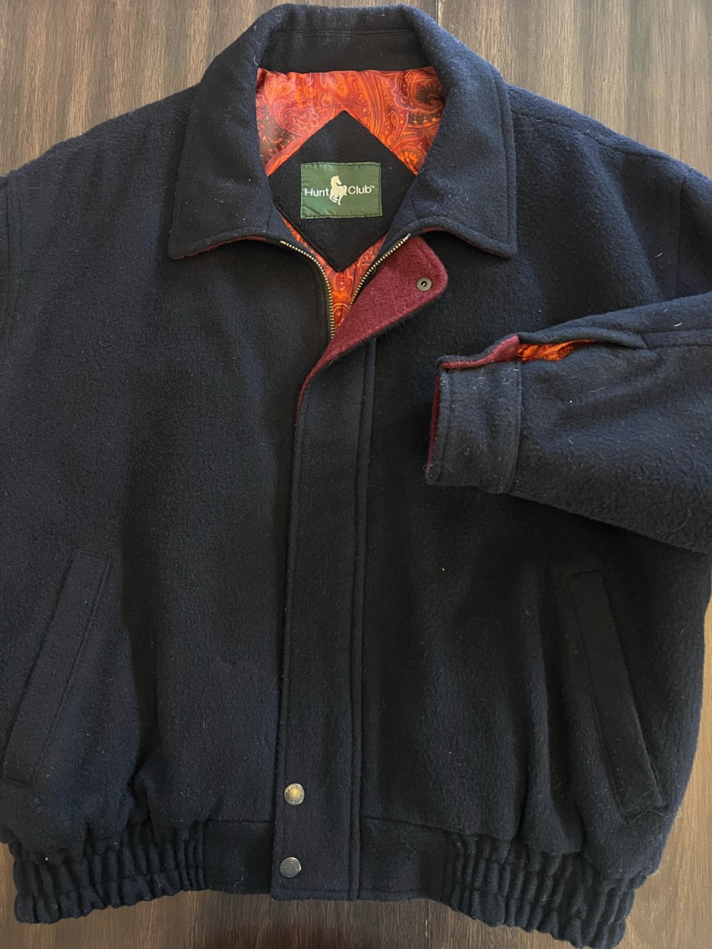 Hunt Club Navy Wool Coat with Red Paisley Lining